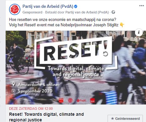 Onvoorstelbaar. The Great Reset wordt gewoon open en bloot gepromote door de PvdA.